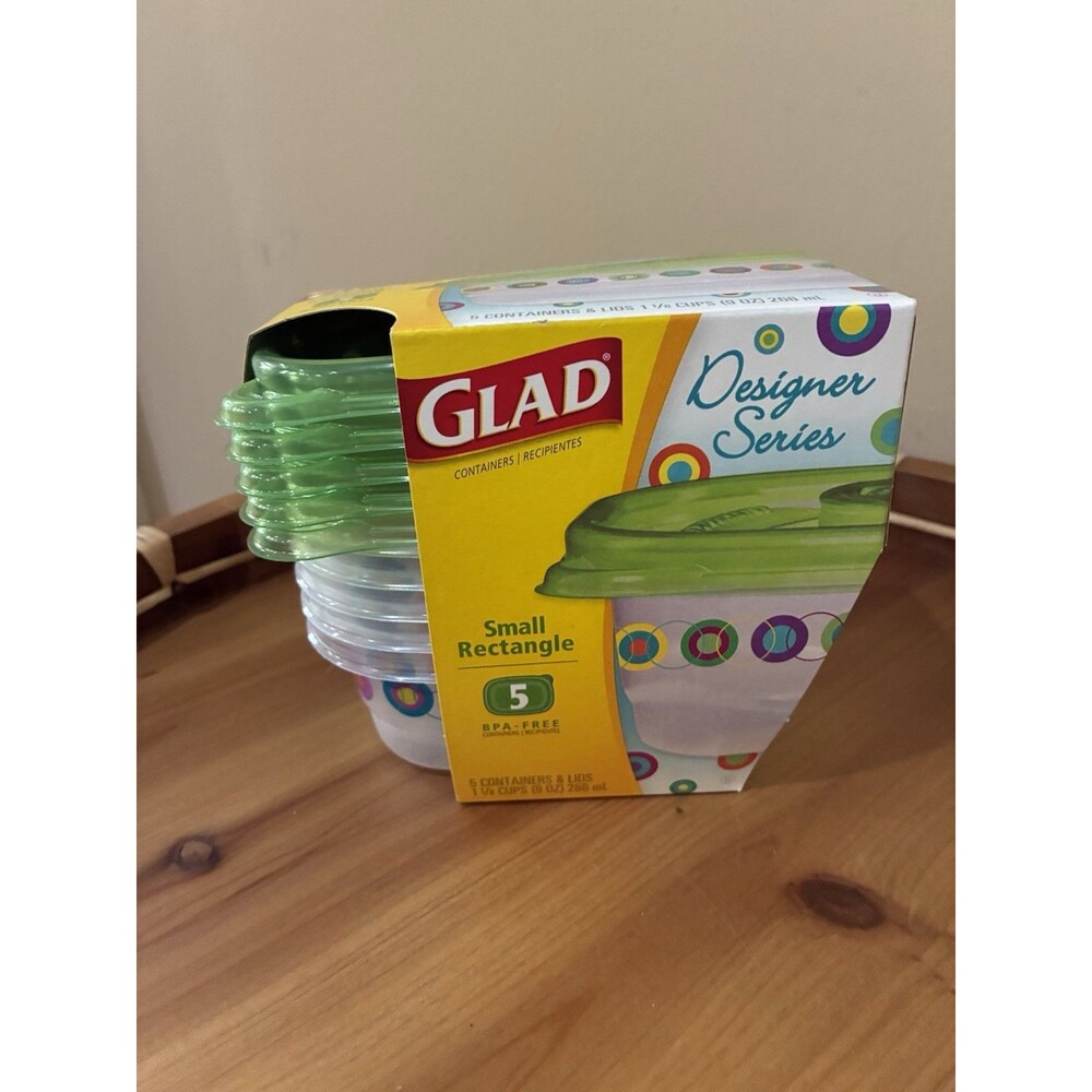 Glad Designer Series 5 Small Rectangular 9 oz Containers Interlocking Lids Food